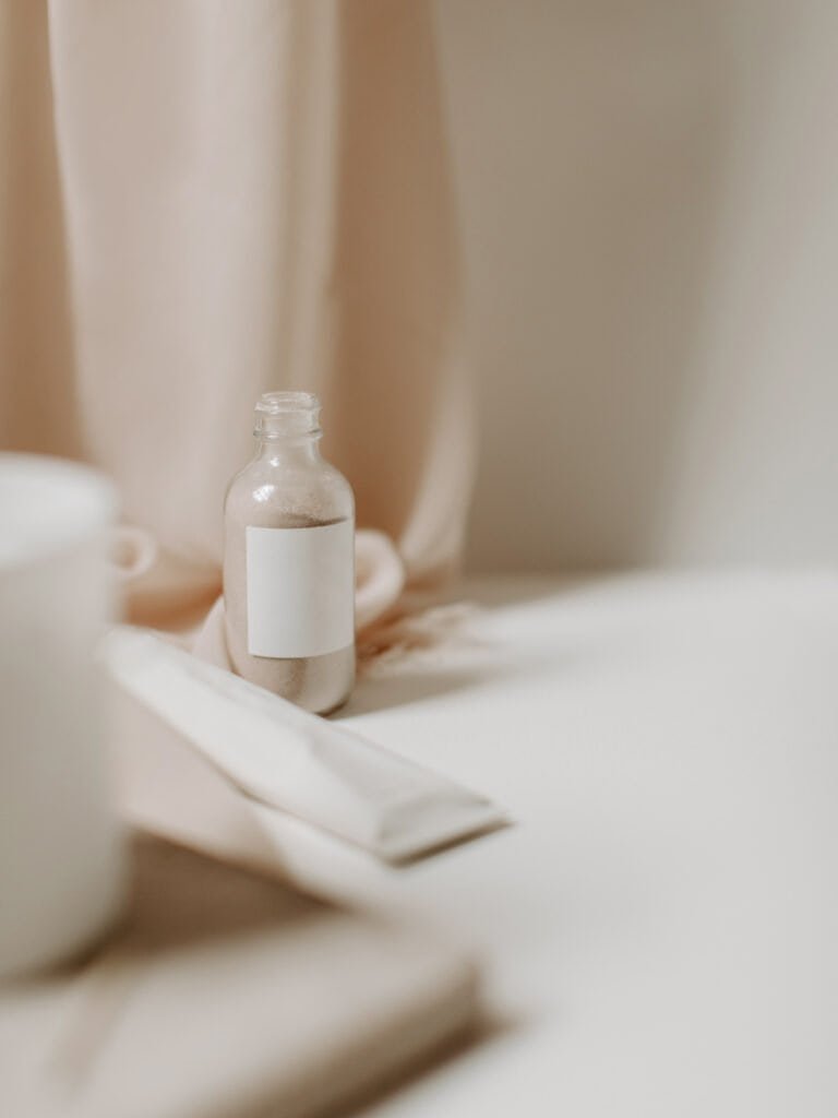 Finished DIY scalp treatment bottle from natural dandruff routine - homemade anti-flake serum ready for daily use