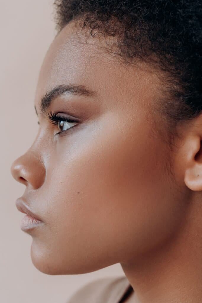 Close-up profile of smooth, healthy-looking skin reflecting a strong skin barrier